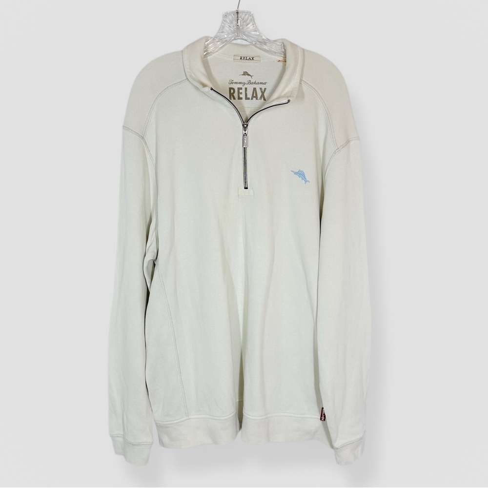 Tommy Bahama Relax 1/4 Zip Ivory Pullover Sweater Size XL Casual Coastal Preppy